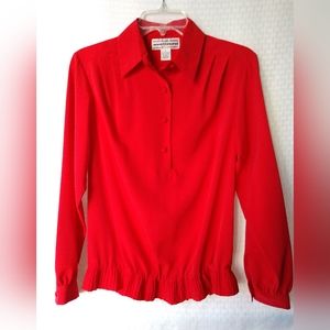 Vintage Westbound Petite Blouse Red Long Sleeve Elastic Waist Size 8P Chest 36"